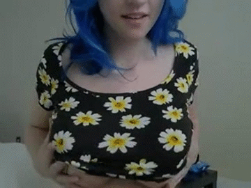 Blue hair tiny tits facefuck