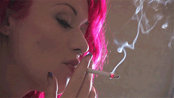 Brunette woman smoking wearing tight